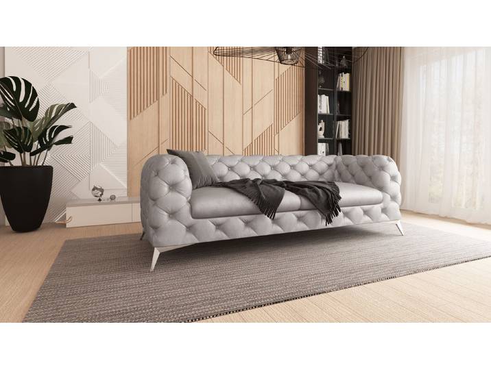 S-Style Möbel Chesterfield-Sofa 3-Sitzer Wanja mit Silbernen Metall Füßen, mit Wellenfederung