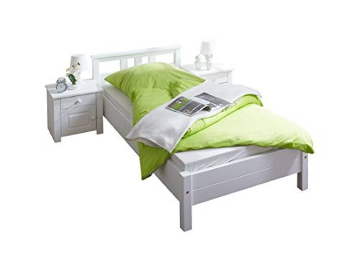 TiCAA Einzelbett Merci Massivholz Kiefer Weiss 100 x 200 cm