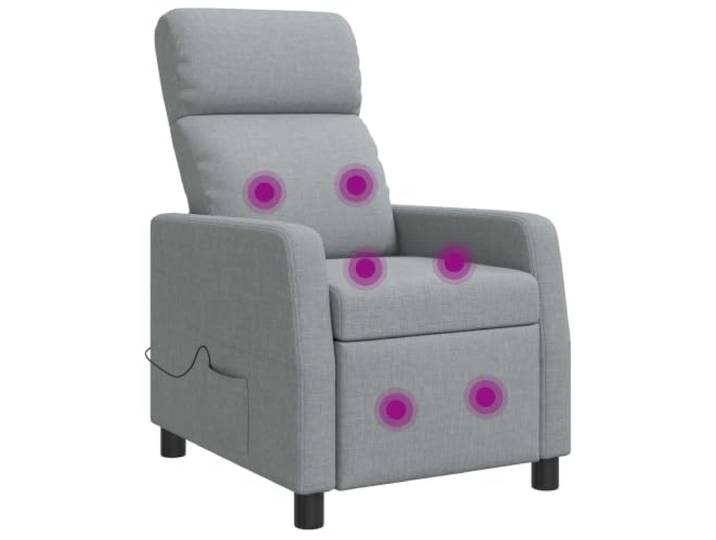 Massage Relaxsessel Hellgrau Stoff, 66 x 95 x 100 cm Verstellbare Liegeposition 115° bis 160°, 100 % Polyester, Metall und Holzwerkstoff, flache Armlehnen