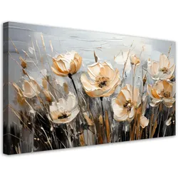 LEINWANDBILD Blumenstrauß Aquarell Beige Gras 80x40cm