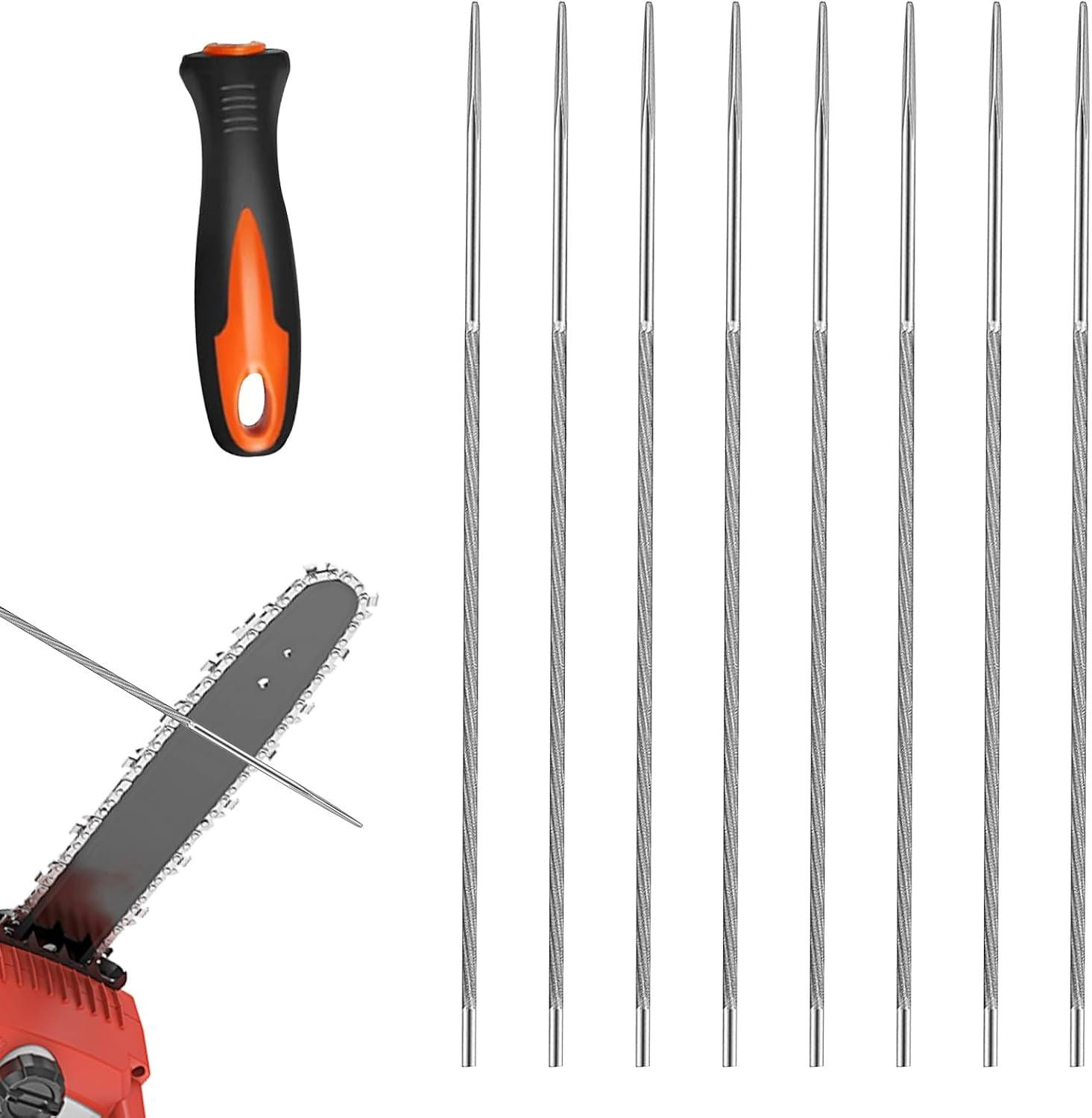 Set van 8 ronde vijlen voor kettingzagen, 4 mm diameter, 200 mm lang, geschikt voor 3/8 inch kettingzagen