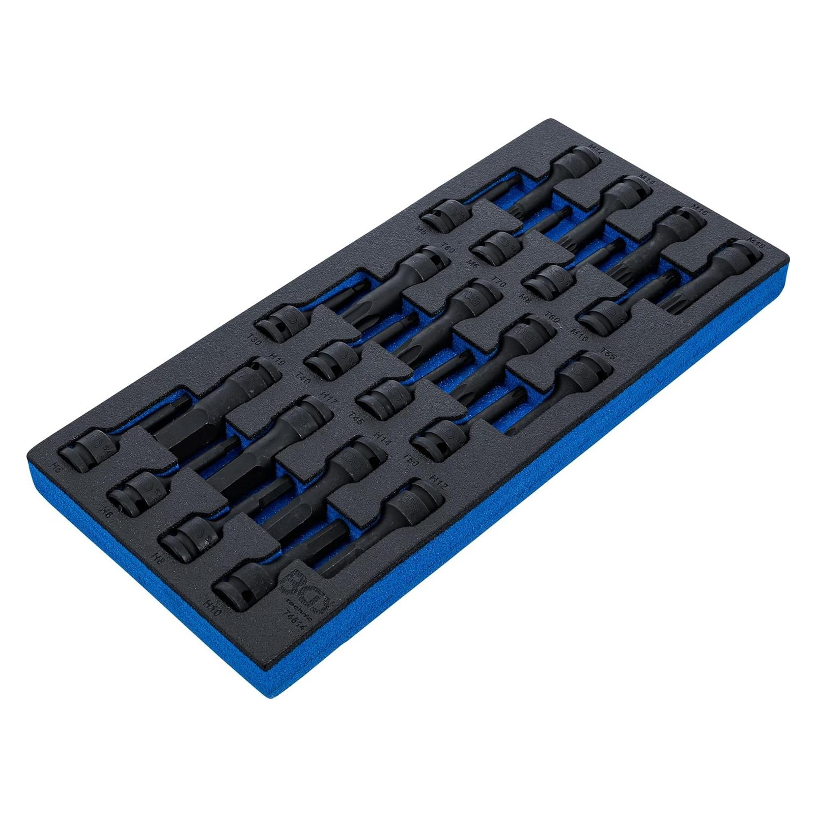 BGS Werkstattwageneinlage 1/3: Kraft-Bit-Einsatz-Satz | Antrieb Innenvierkant 12,5 mm (1/2") | 24-tlg. (74514)