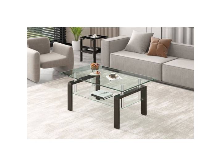 Table basse en verre trempé – double niveau – rectangulaire – 100 x 60 x 44 cm