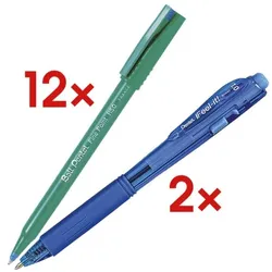 Pentel 12er-Set Einweg-Tintenroller Ball »Fine Point R50« inkl. 2 Kugelschreiber »BX-44 blau