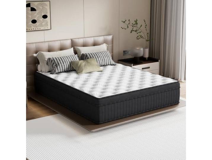 TEENO Hybrid-Matratze, 120 x 190 x 30 cm, fest – Memory-Schaum – Taschenfedern – Schwarz