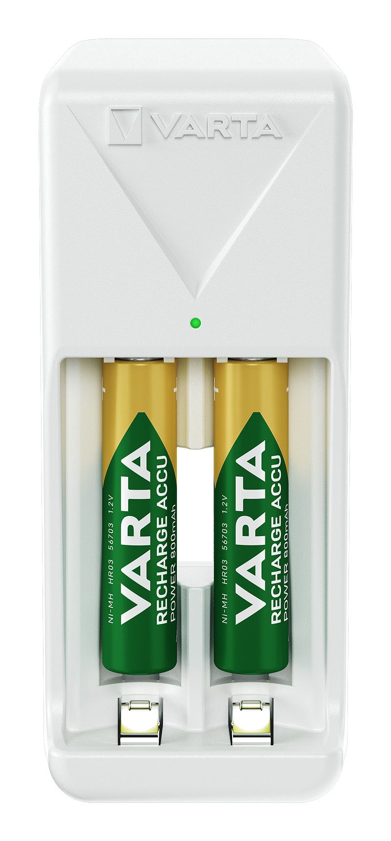 Varta Akku Ladegerät, inkl. 2X AA 2100mAh, Batterieladegerät für wiederaufladbare Batterien, lädt 2 AA/AAA gleichzeitig, Mini Charger, weiß 57656 101 451