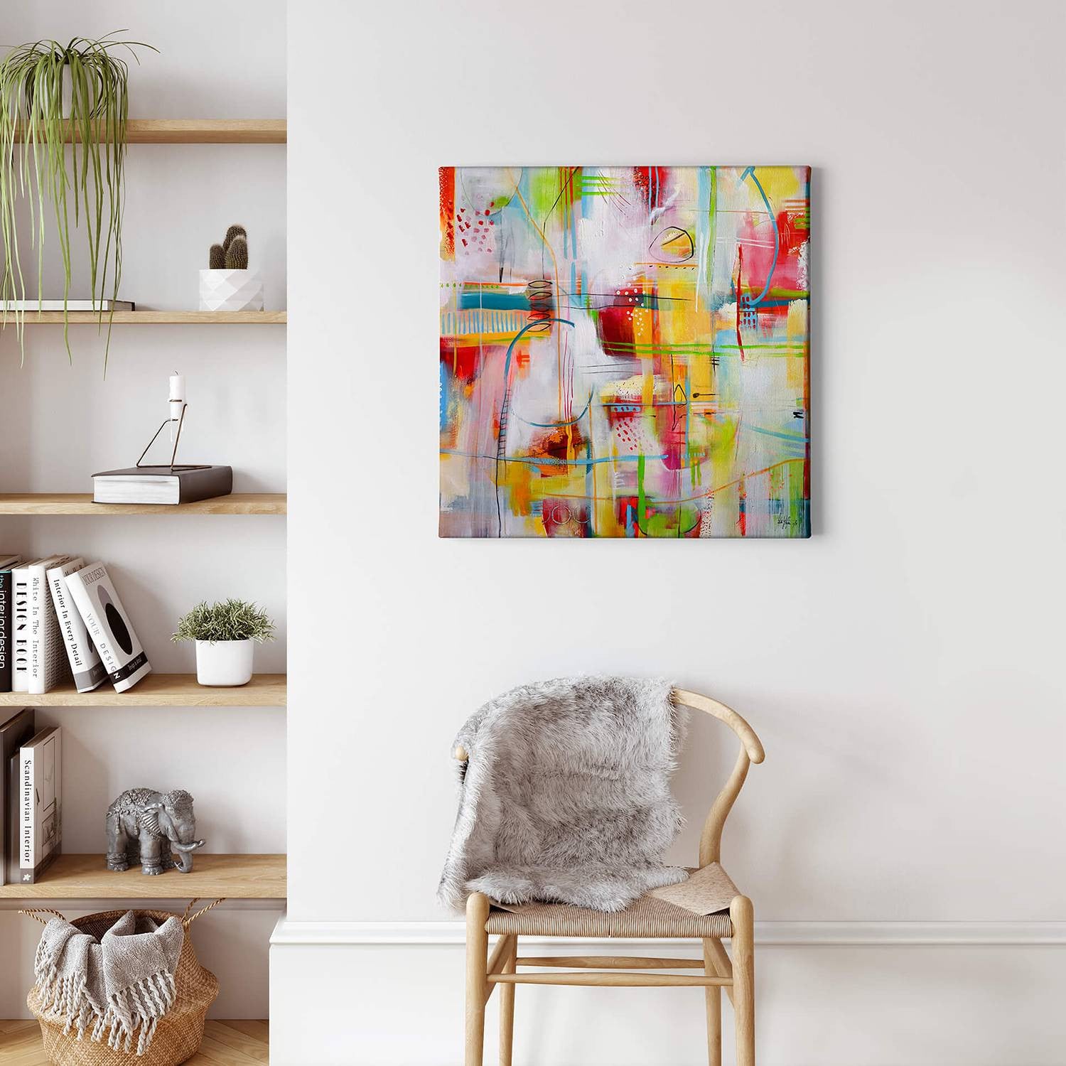 home24 Chaos Feelings abstracte wanddecoratie geel/multicolor, B: 50 cm x H: 50 cm
