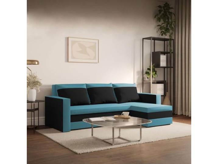 FORNIRO 24 Loft Ecksofa mit Schlaffunktion und Bettkasten – Sofa L-Form 225x130x75 cm, 3 Sitze & Kissen für modernes Wohnen (Basic, Blau-Schwarz)