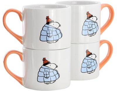 Peanuts 4 Piece 19 Ounce Stackable Stoneware Mug Set in Peach