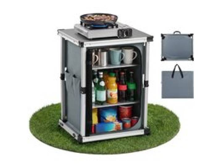 VEVOR Klappbare Campingküche, Tragbarer Campingschrank mit 3 Ablagefächern, Außentasche & MDF-Tischplatte bis 30 kg Tragkraft, Küchenstation für Picknick, Grillen, Partys, Camping & Wohnmobilreisen