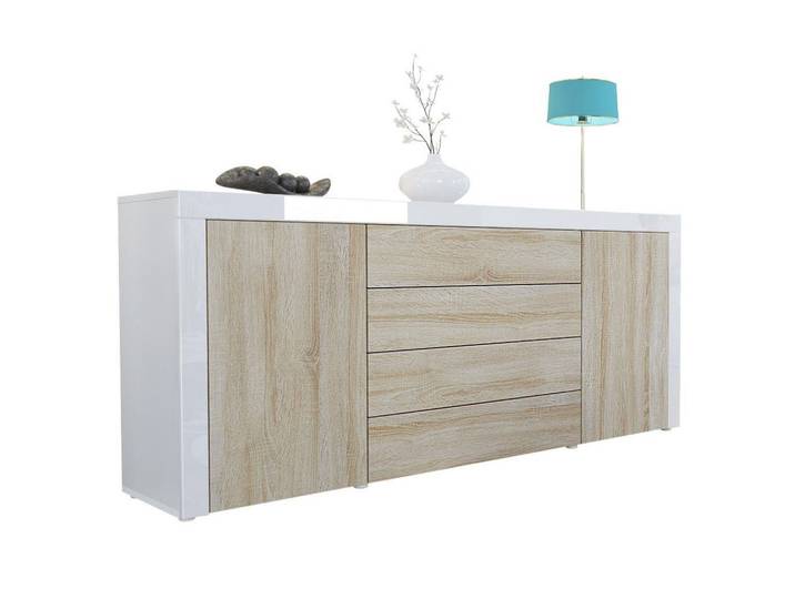SIDEBOARD La Paz Eiche sägerau / Weiß Hochglanz