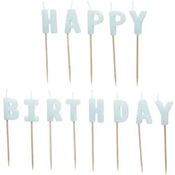 4x Partydeco Geburtstagskerzen „Happy Birthday“ – hellblau, Geburtstagskerzen, Blau