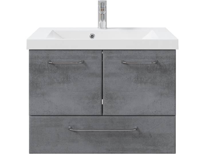 Badmöbel-Set SAPHIR Quickset 945 Mineralmarmor-Waschtisch mit Unterschrank, 74 cm breit , grau (oxid dunkelgrau quer), Kastenmöbel-Sets, Badmöbel-Set, Waschplatz, 2 Türen, 1 Schublade, inkl. Türdämpfer, Waschtisch Set