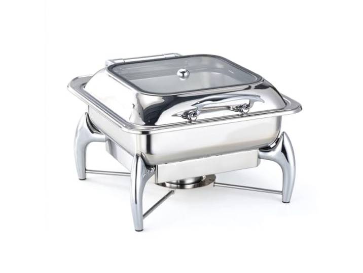 Hydraulischer Buffetheber mit Soft-Close-Deckel Chafing Dish aus Edelstahl und Glas for Hotel, Restaurant, Bankett(Square)
