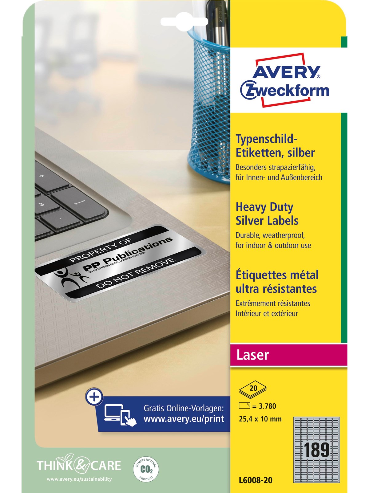 Avery Heavy duty labels silver suitable for in- and outdoor use (-40oC to +150oC)