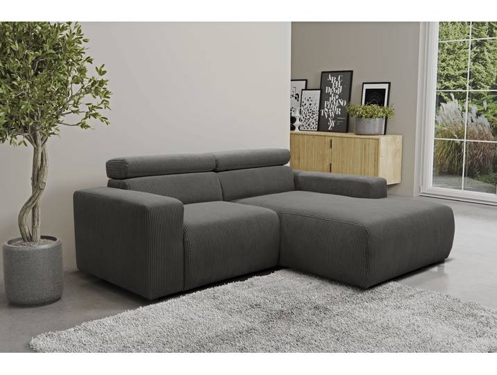 Ecksofa DOMO COLLECTION BRANDON inkl. Kopfteilverstellung, 214x100x80 cm, L-Form , grau, B:214cm H:80cm T:175cm, 100% Polyester, Sofas, Ecksofa, Cord, grau