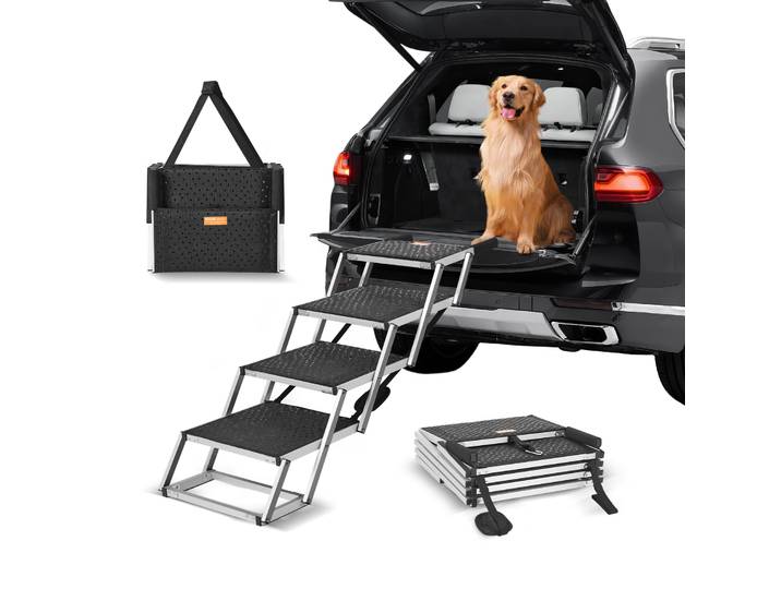 SucceBuy Escalier pour chien pour voitures Marches larges pour chien Marches pour animaux de compagnie portables pliantes en aluminium léger pour voiture SUV et camion 150 lb