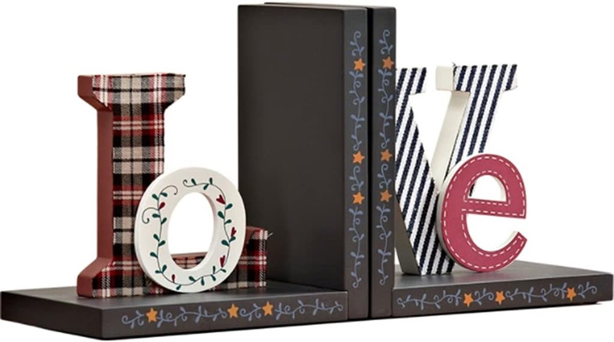 Motley Houten Boekensteunen Boek Einden met Uniek Liefde Design, Hoogte: 16 cm