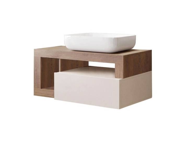 ARTURO - Meuble Vasque 92cm suspendu 1 tiroirs Cachemire laqué et aspect bois finition Mercure