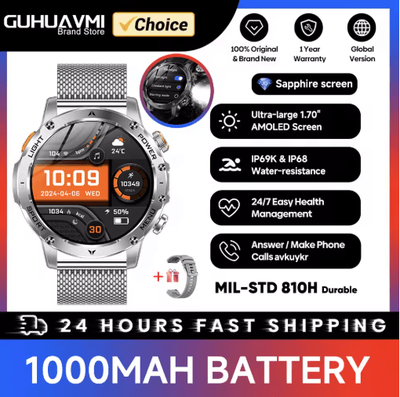 Inspire Picks TitanForce X Military GPS Smartwatch 1000mAh AMOLED Bluetooth Call Rugged Fitness Watch silver Mesh Belt