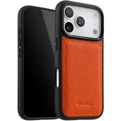 Melkco Verstärkte Schutzhülle für das iPhone 17 Pro aus genarbtem Leder mit erhöhten Kanten (Apple iPhone 17 Pro), Smartphone Hülle, Orange
