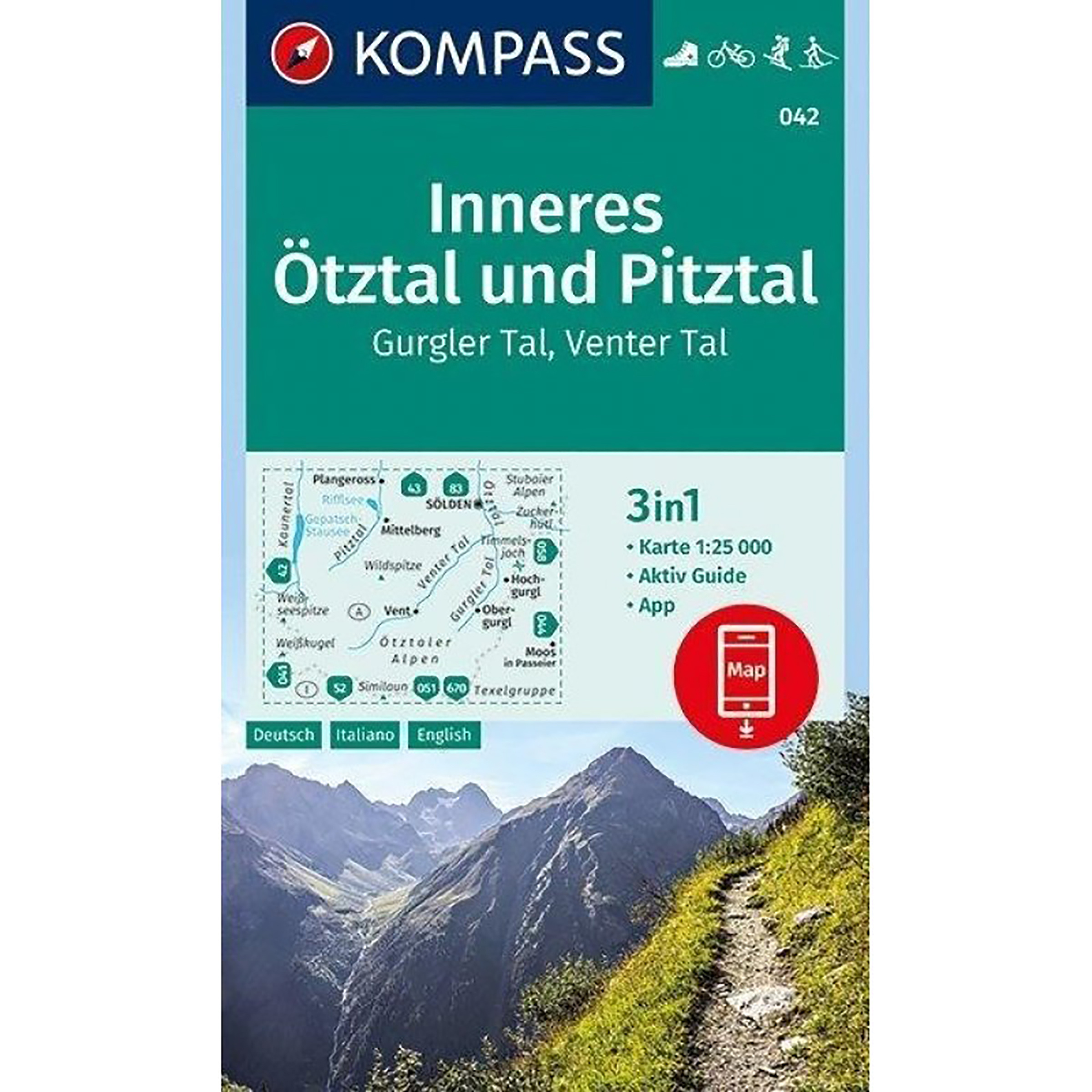 Kompass Verlag WK 42 Inneres Ötztal und Pitztal Topografische Karten akt. Nachaufl. 2023