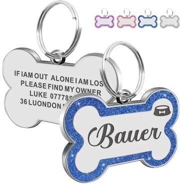 Uplift Treasures Custom Double Sided Glitter Pet ID Tag blue s 33x21mm