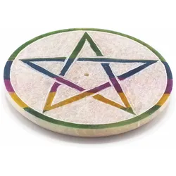 Soapstone Disc Incense Holder 8cm - Pentagon