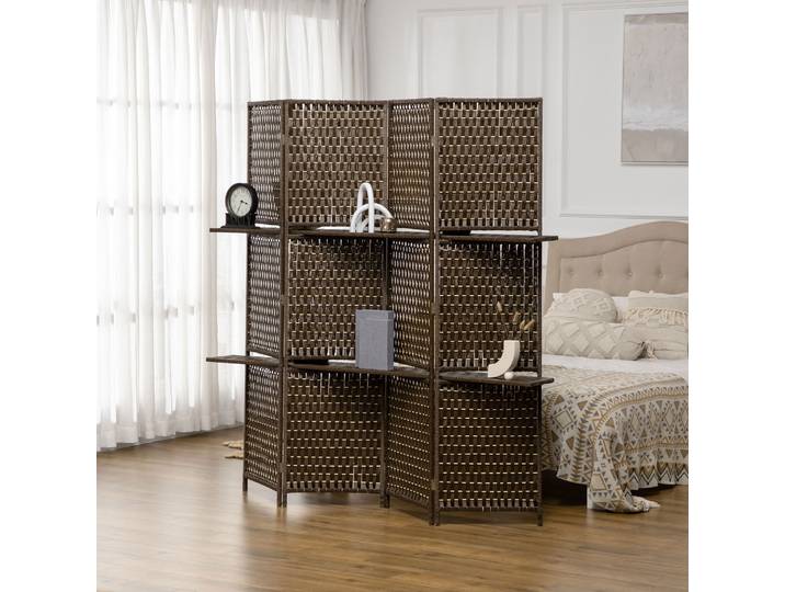 HOMCOM Paravent 4 Panneaux Bois et Papier 181x180cm Marron