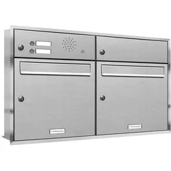 AL Briefkastensysteme 2 Fächer Premium Edelstahl Unterputz Briefkasten Anlage mit Klingeln, Post A4, robust, wetterfest, Artikelnummer: 331T2U2KS