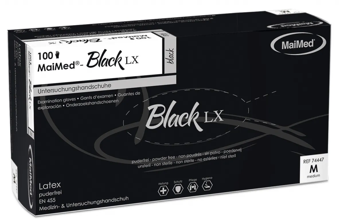 Maimed GmbH Maimed Black LX Latex Handschuhe schwarz, unsteril (100 Stück) Gr. M 74447