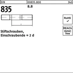 Stiftschraube DIN 835 M8x 16 8.8 Einschraubende=2d 100 Stück