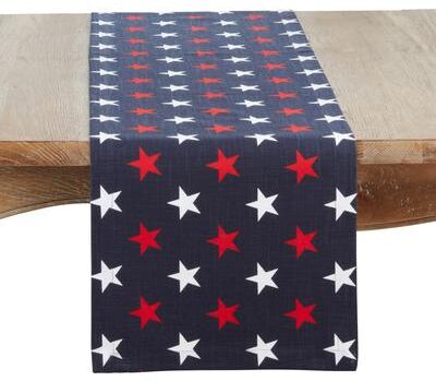 Saro Lifestyle Patriotic Stars Table Runner - Americana Star Pattern Table Linen for Memorial Day, Fourth of July & Everyday Entertaining