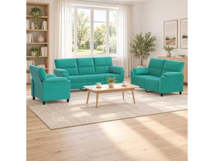 Sofa-Set 3 pcs Türkis Samt Metallrahmen,Kissenrücken,konische Beine,Samtoberfläche,Wohnzimmer