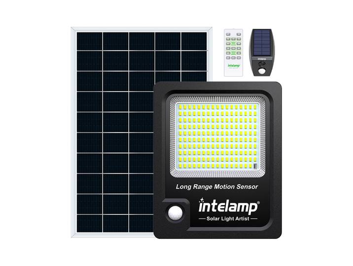 Projecteur Solaire de Sécurité Extérieur Intelamp à Longue Durée de Vie de la Batterie 12000mAh avec Grand Panneau Solaire et Câble de 5M pour Jardin et Garage