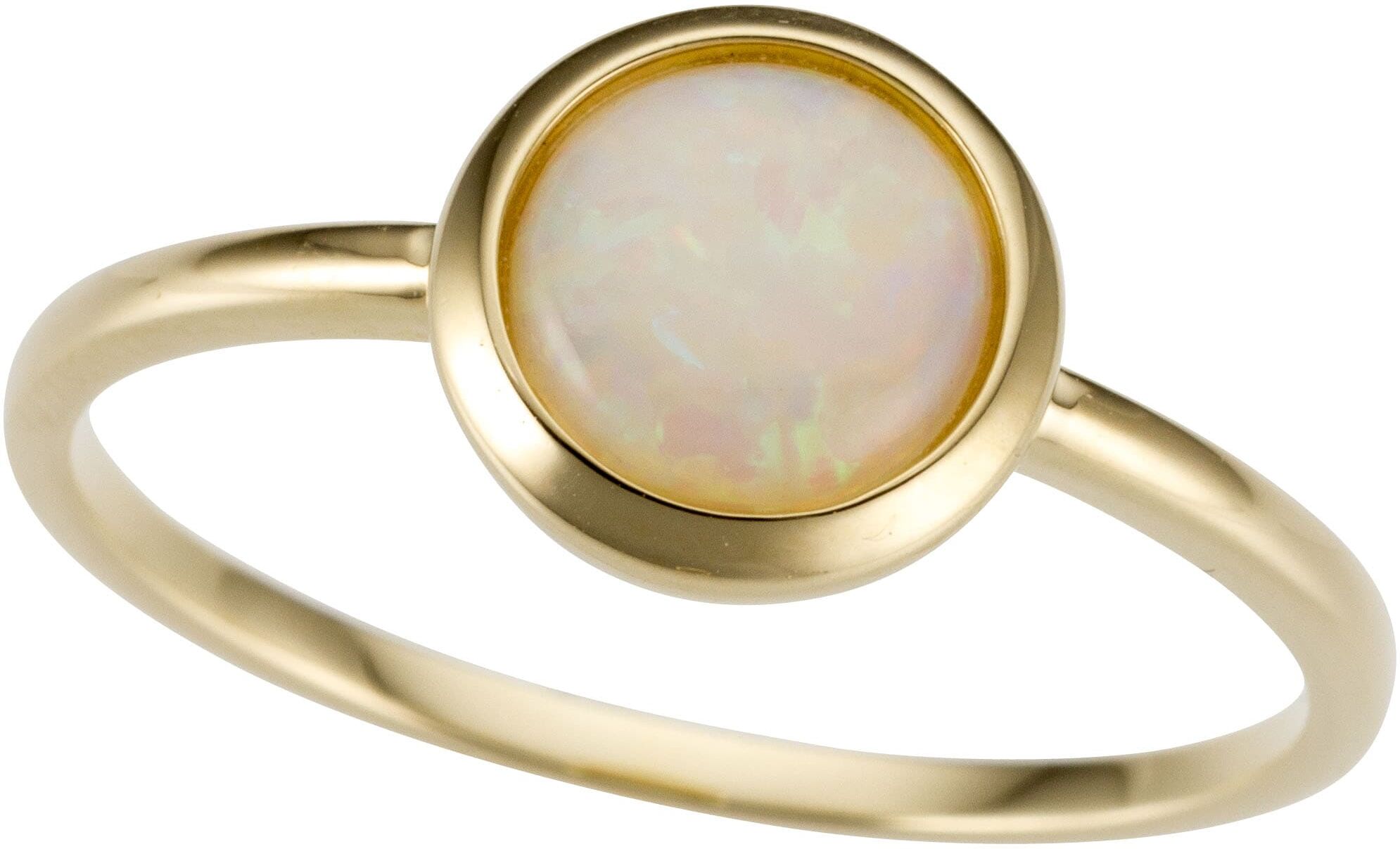 Goldring FIRETTI "Schmuck Geschenk Gold 333 Damenring Goldring Edelstein Farbstein Opal" Gr. 17, gold (gelbgoldfarben, weiß), Fingerringe, Damen, 17, Gelbgold 333, 1mm, Goldring, mit Opal