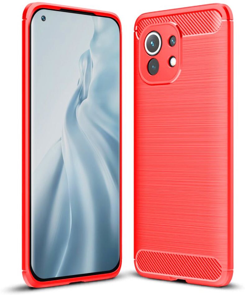INCOVER Xiaomi Mi 11 Brushed Carbon Fiber Bagside Cover - Rød
