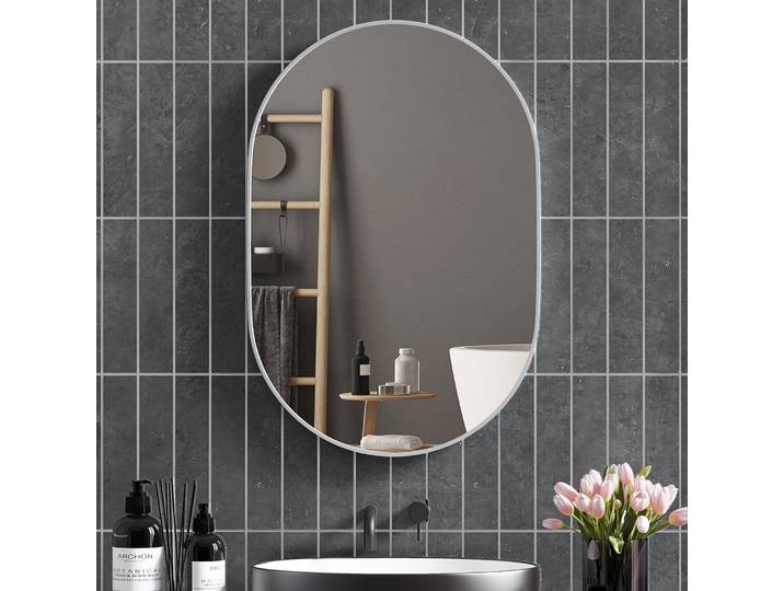 HOMCOM Miroir Ovale Mural Aluminium 60x90 cm Argent