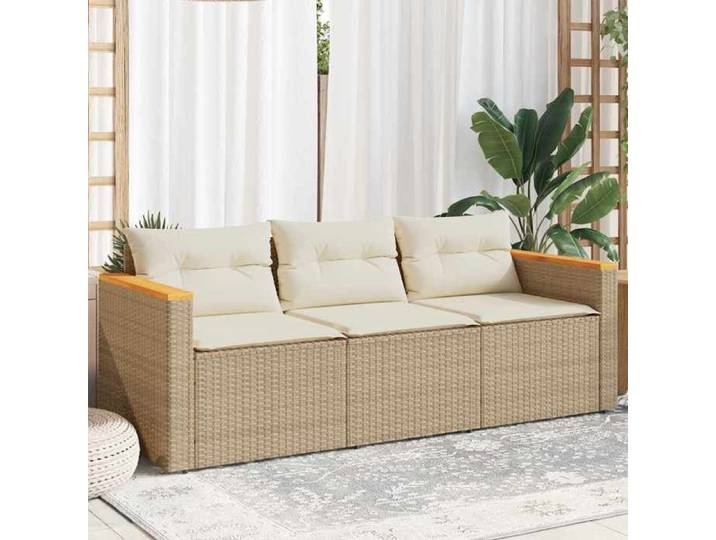 Canapé de jardin à 3 places SOFA BALCON Résistance à l'eau avec coussins beige résine tressée LL6505