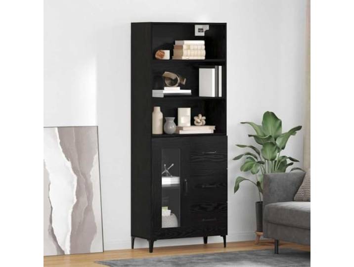 RJPLMFV Highboard aus Holz, 180 cm, Schwarz Verstellbare Regale, Füße aus Eisen, Buffetmöbel für Wohnzimmer