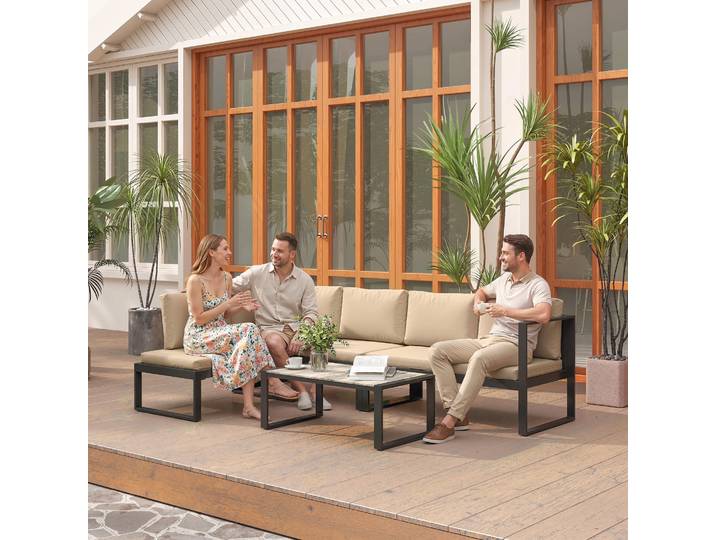 Outsunny Ensemble Jardin 4 Pcs Canapés 2 Places Table Kaki