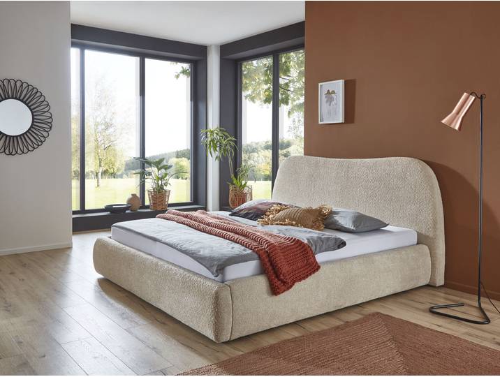 Polsterbett, Bouclé, Beige, 175×223 cm, Mit Bettkasten, Modern, ATLANTIC Home Collection