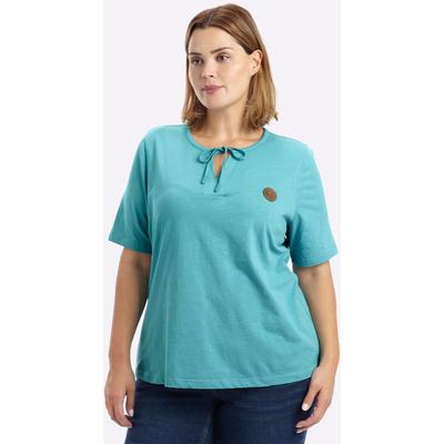 T-Shirt SHEEGO "Halbarmshirt", Damen, Gr. 52/54, ozean, 100% Baumwolle, unifarben, Rundhals, Shirts T-Shirt