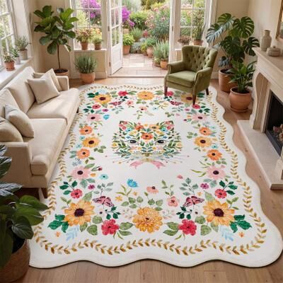 Garvee Scalloped Floral Cat Area Rug