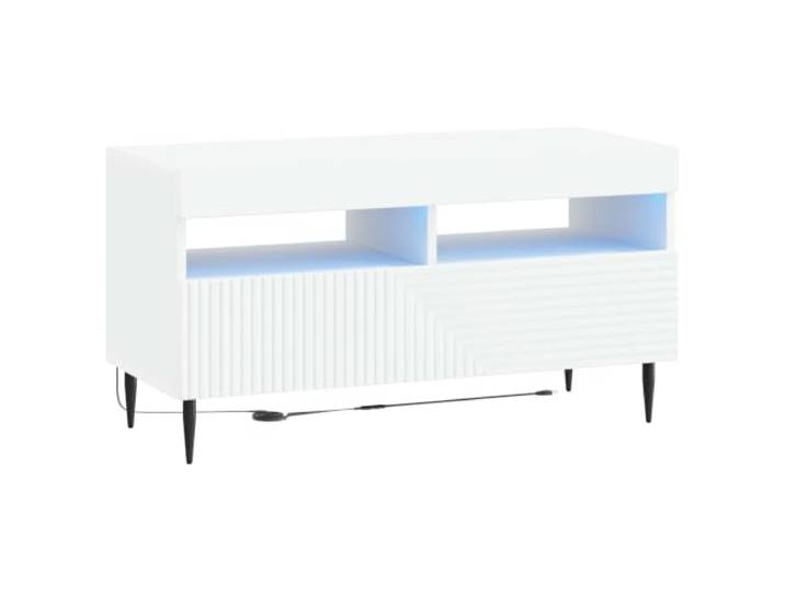 GKHPYURE TV-Schrank LED weiß Holz Engineered 90° umkehrbare Türen, große Fächer, flexible LED-Leuchten, schlankes Design, Verwendung im Innenbereich