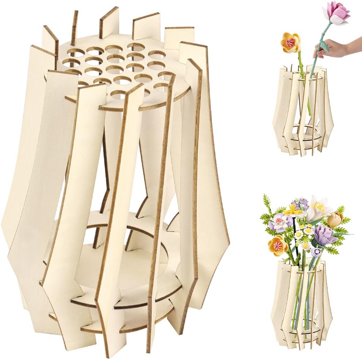 Houten Puzzel Vaas Set voor Bloemen en Creatieve Bloemstukken
