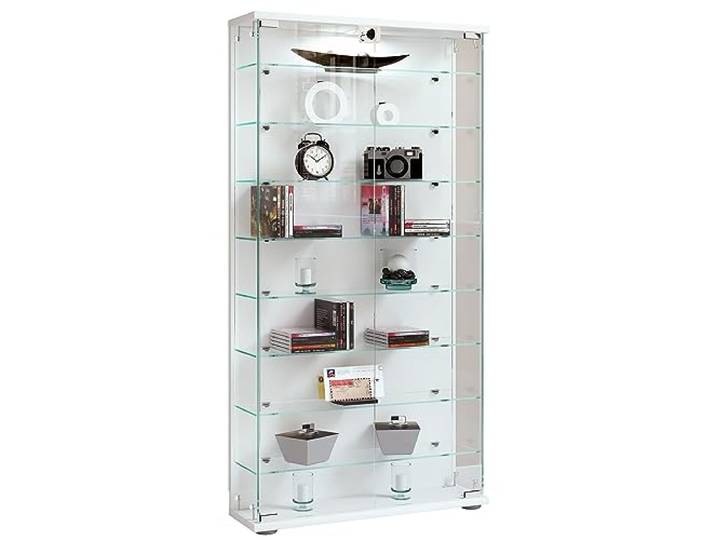 VCM Standvitrine Weiß 59x17x114 cm 2 Türen 10 Fächer Präsentationsvitrine