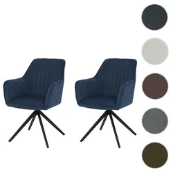 2er-Set Esszimmerstuhl HWC-L79, Küchenstuhl Lehnstuhl Stuhl Armlehnen, drehbar Auto-Position Stoff/Textil ~ blau