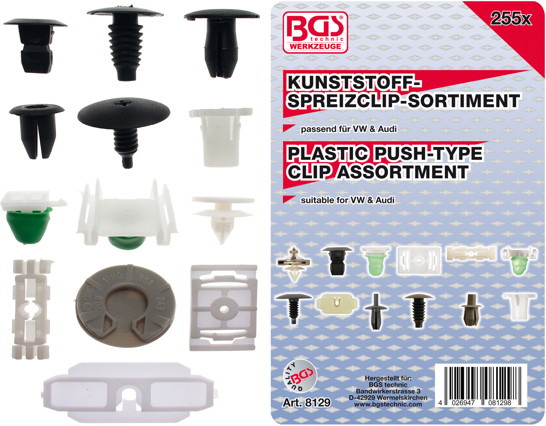 BGS Verkleidungs-Clip-Sortiment für VW Fahrzeuge 8129, 255-tlg. ; BGS technic)