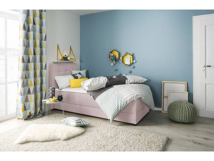 Boxbett, Struktur Imprägniert, Rosa Flamingo, 103×210 cm, Mit Bettkasten & Topper, Landhaus Modern, Lüttenhütt